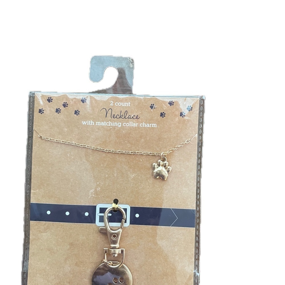 Gold Paw Necklace and Dog Collar Charm